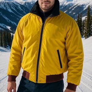 Vintage Woolrich Teton Men’s Yellow Parka Jacket XL Fleece Lined Windbreaker